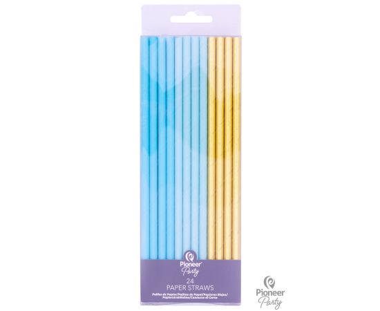 Χάρτινα καλαμάκια Σιελ & Χρυσό 24τεμ.