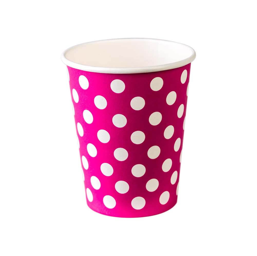 Χάρτινα ποτήρια φούξια με λευκό πουά 10 τεμ.