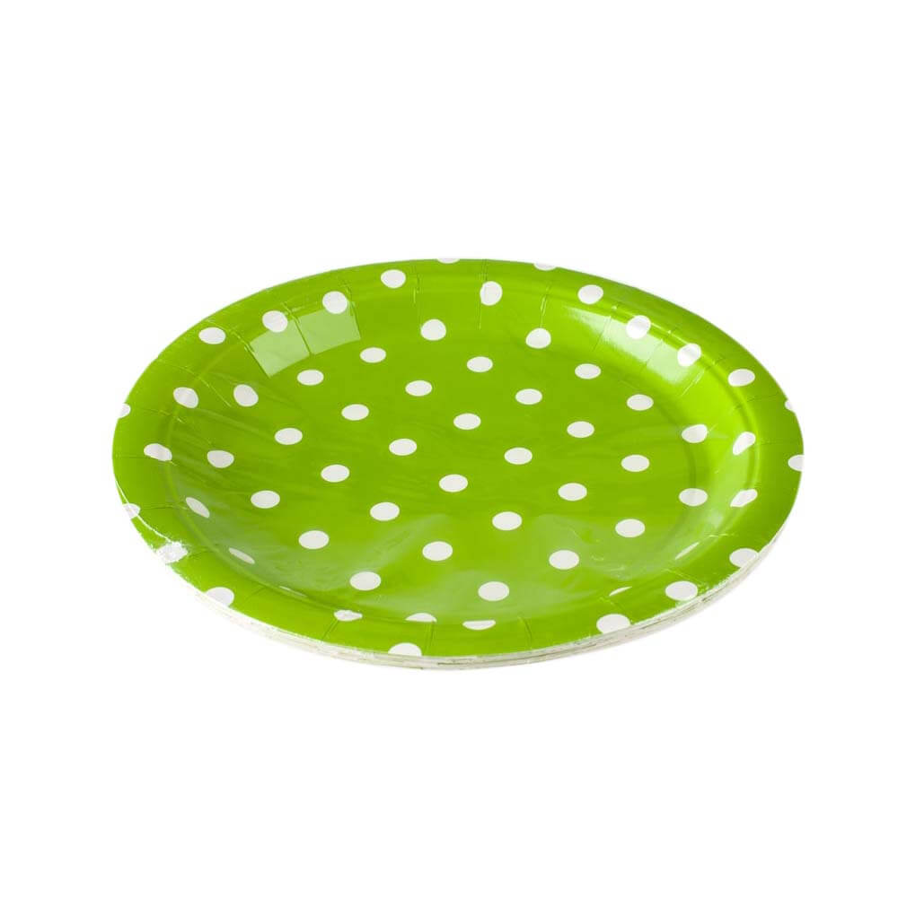 Χάρτινα πιάτα πράσινο με λευκό πουά 10 τεμ.