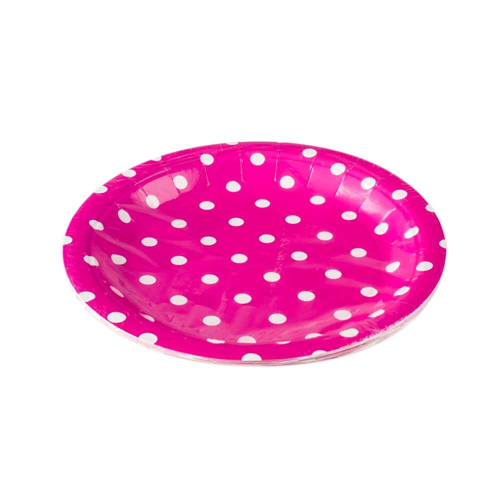 Χάρτινα πιάτα φούξια με λευκό πουά 10 τεμ.