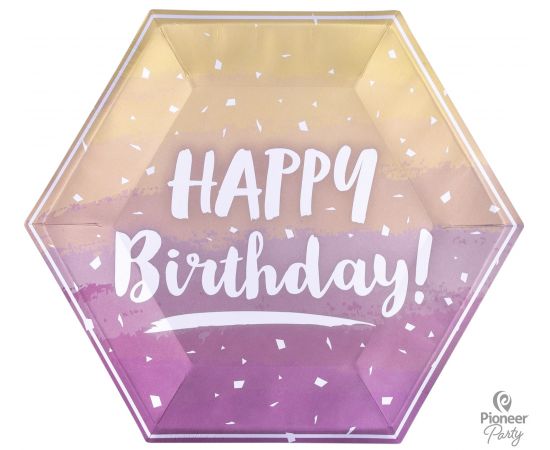 Πιάτα Χάρτινα Εξάγωνα Ροζ Χρυσό Ombre 8τεμ.