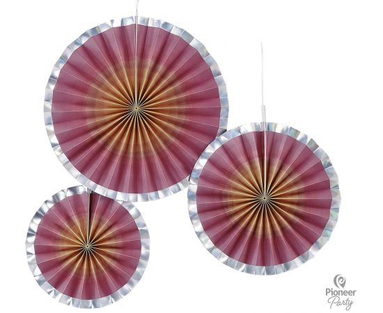 Διακοσμητικές Βεντάλιες Χάρτινες Ροζ Χρυσό Ombre 3 τεμ