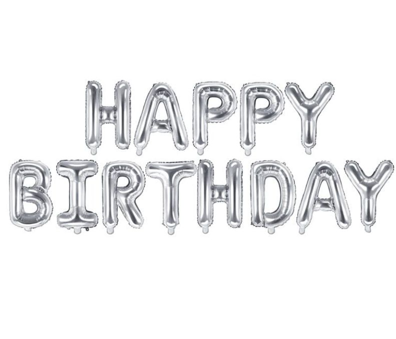 Μπαλόνια φράση Happy Birthday ασημί 13τεμ.