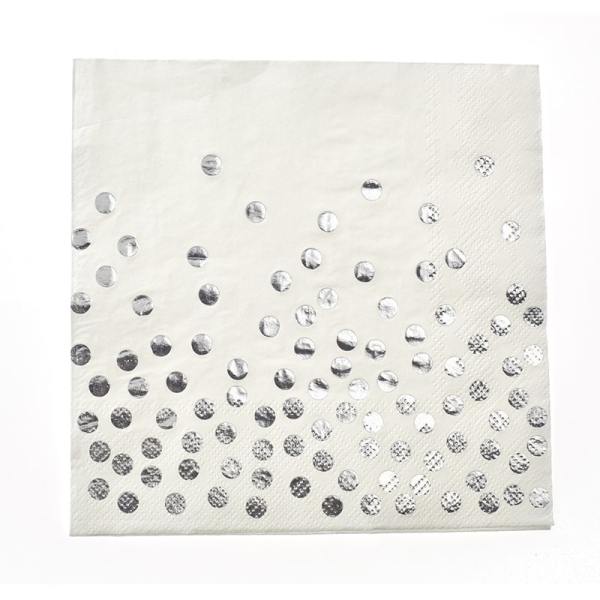 Χαρτοπετσέτες λευκές με ασημί πουά 20τεμ