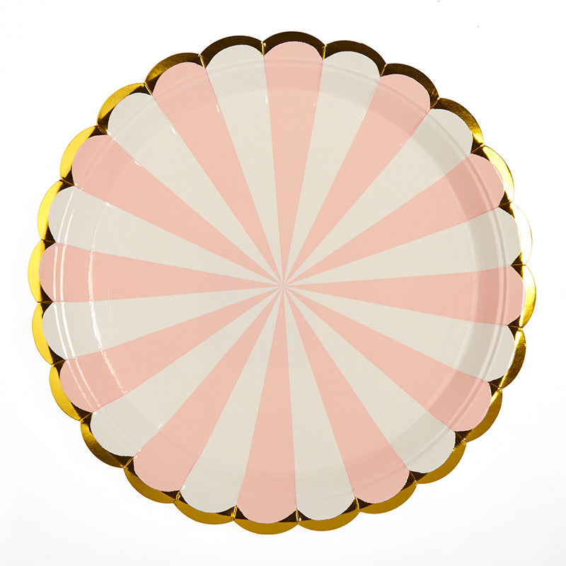 Πιάτα φαγητού 23εκ. ροζ ρίγες 10τεμ.