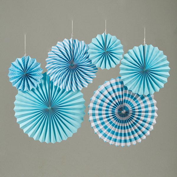 Διακοσμητικές χάρτινες βεντάλιες σιέλ 6 τεμ