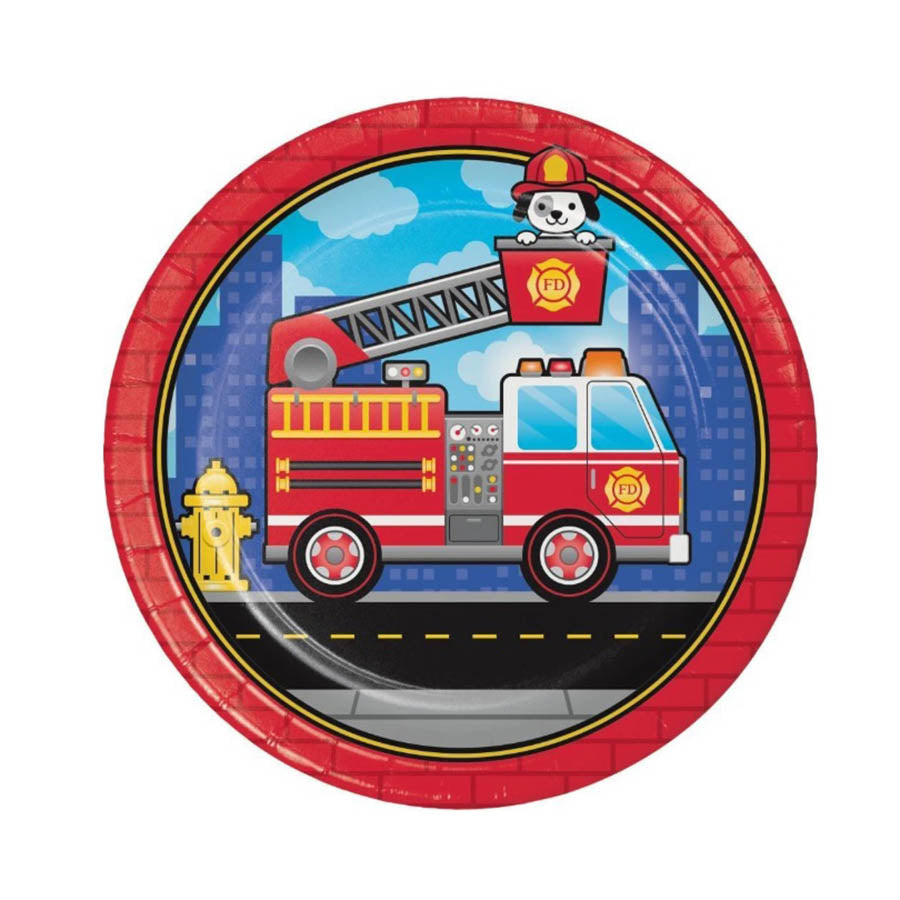 Χάρτινα πιάτα φαγητού Flaming Fire Truck 8τεμ