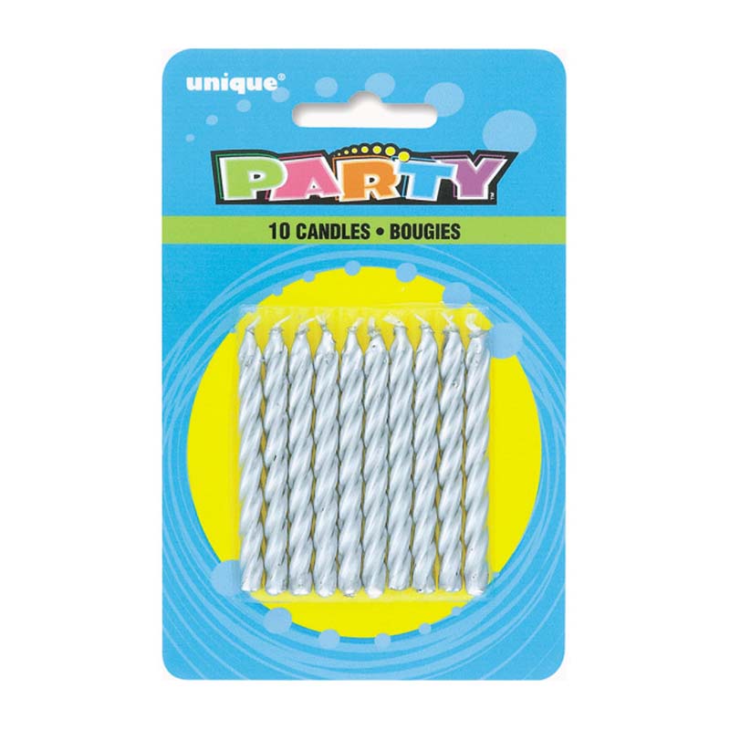 Ασημί σπιράλ κεράκια 10 τμχ