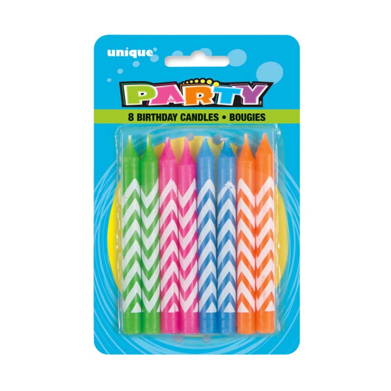 Κεράκια χρωματιστά με σχέδιο ζικ ζακ 8τεμ