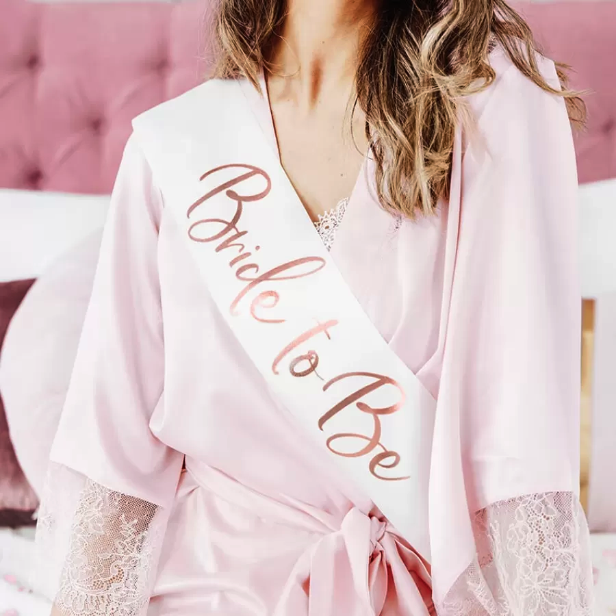 Κορδέλα "Bride to Be" Σατέν Λευκή Rose Gold Letters 1 τεμ