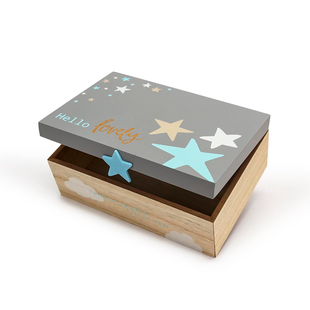 Ξύλινο κουτί με σιέλ αστέρια 22x15x8εκ