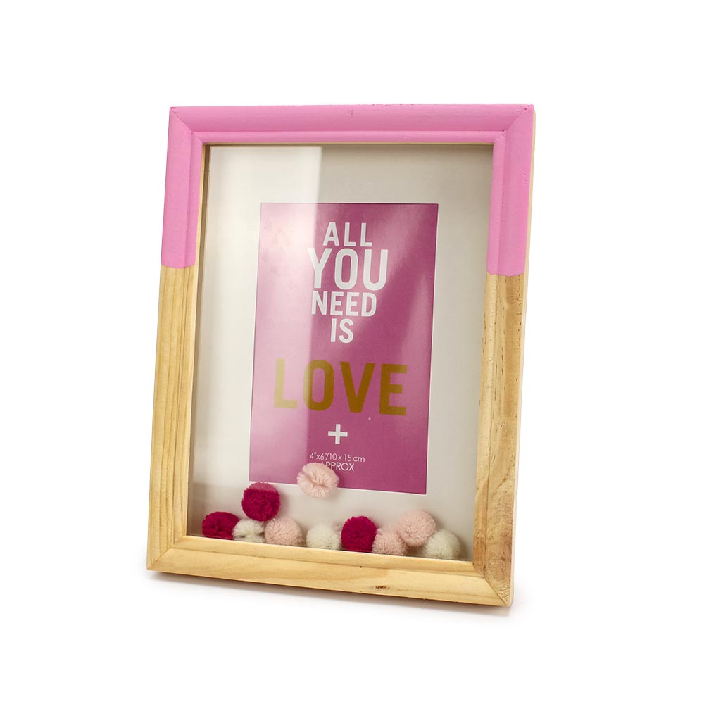 Ξύλινη επιτραπέζια κορνίζα δίχρωμη με pom pom