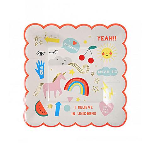 Χάρτινο πιάτο γλυκού με θέμα Rainbows & Unicorns Meri Meri