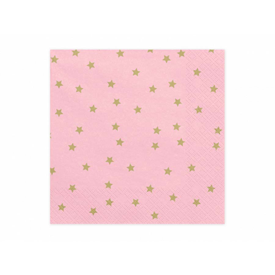 Χαρτοπετσέτα ροζ με χρυσαφί αστέρια 20τεμ