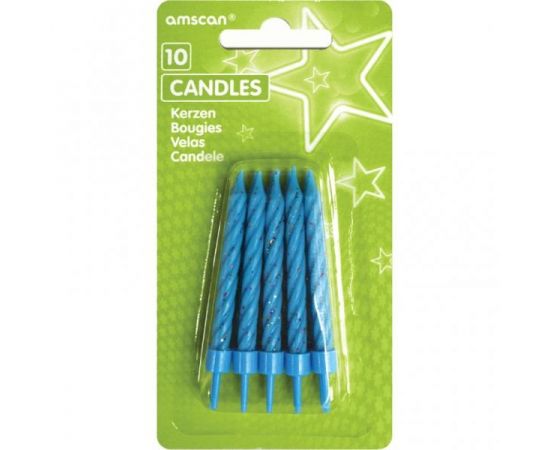 Κεράκια glitter σιέλ με βάσεις 10τεμ.