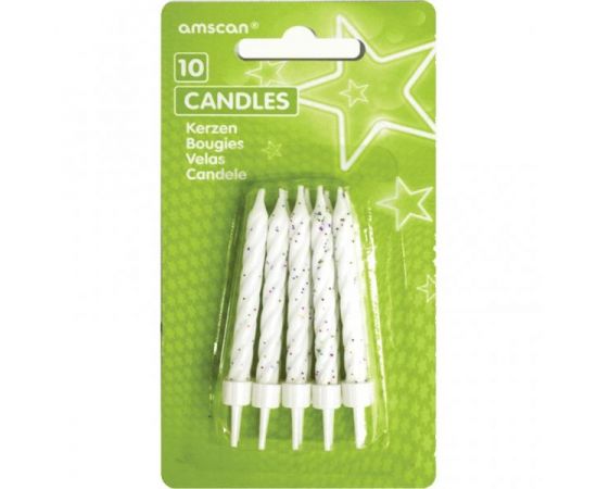 Κεράκια glitter λευκά με βάσεις 10τεμ.