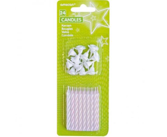 Κεράκια ριγέ λευκά με βάσεις 24τεμ.