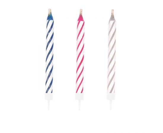 Κεράκια μαγικά ριγέ χρωματιστά με βάσεις 10τεμ.