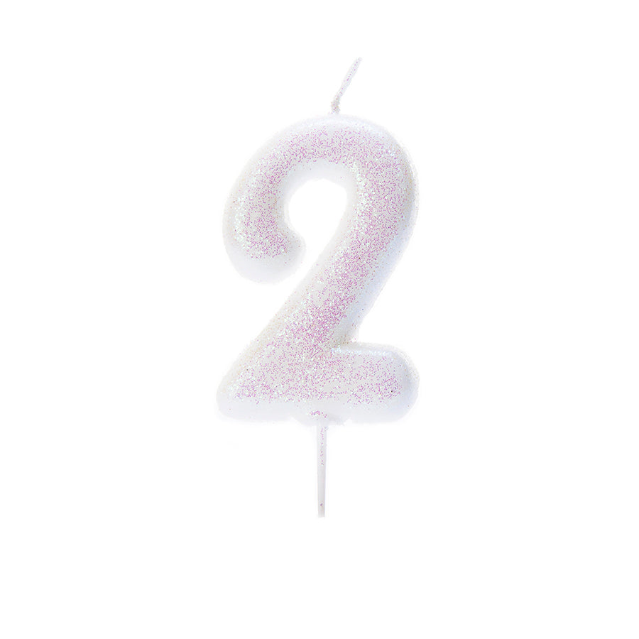 Λευκό κεράκι νούμερο 2 με ιριδίζων γκλίτερ