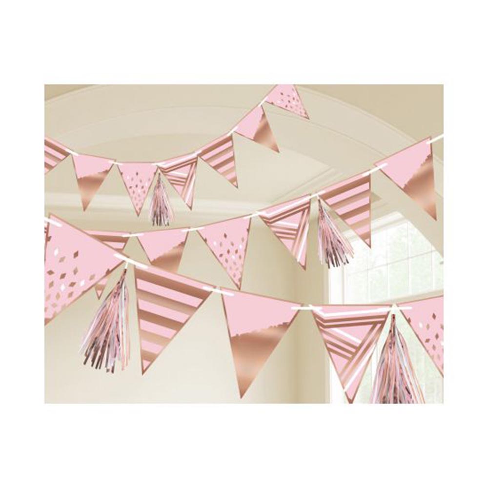 Γιρλάντα χάρτινη σημαιάκια ροζ χρυσό 255εκ