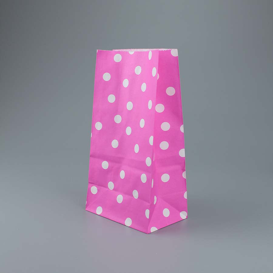 Χάρτινη σακούλα φούξια με λευκό πουά 5τεμ