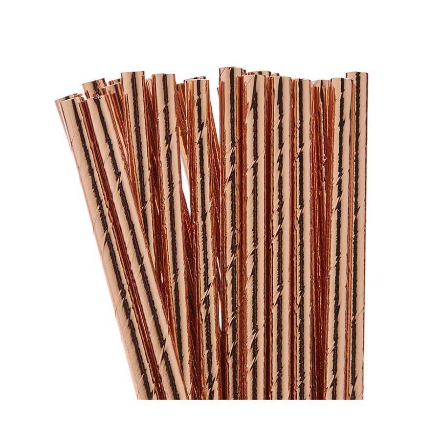 Χάρτινα καλαμάκια ροζ χρυσό μεταλλιζέ 25τεμ