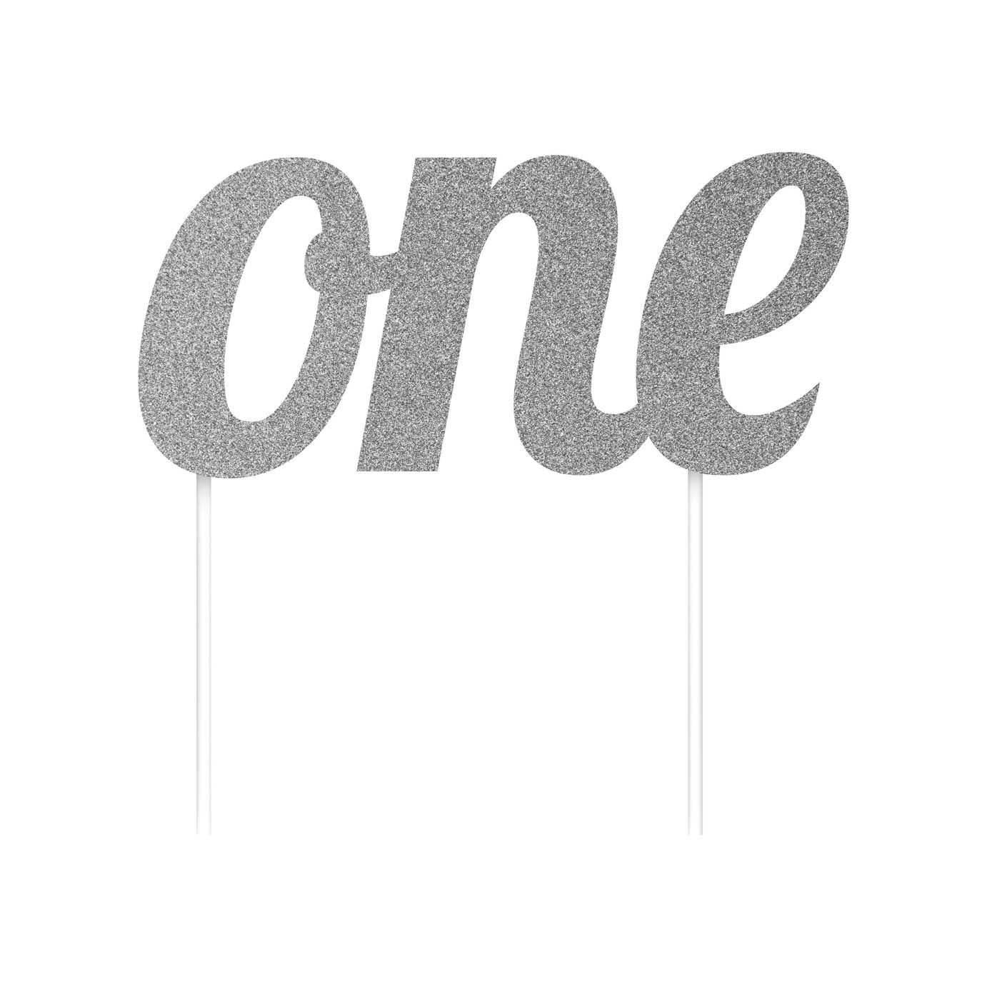 Διακοσμητικό τούρτας ONE ασημί γκλίτερ 1τεμ