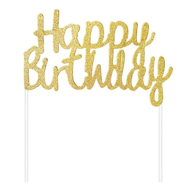 Διακοσμητικό τούρτας Happy Birthday χρυσό glitter