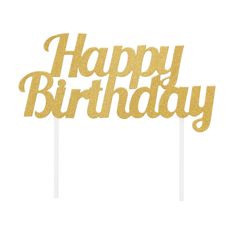 Διακοσμητικό topper τούρτας χρυσό με γκλίτερ Happy Birthday