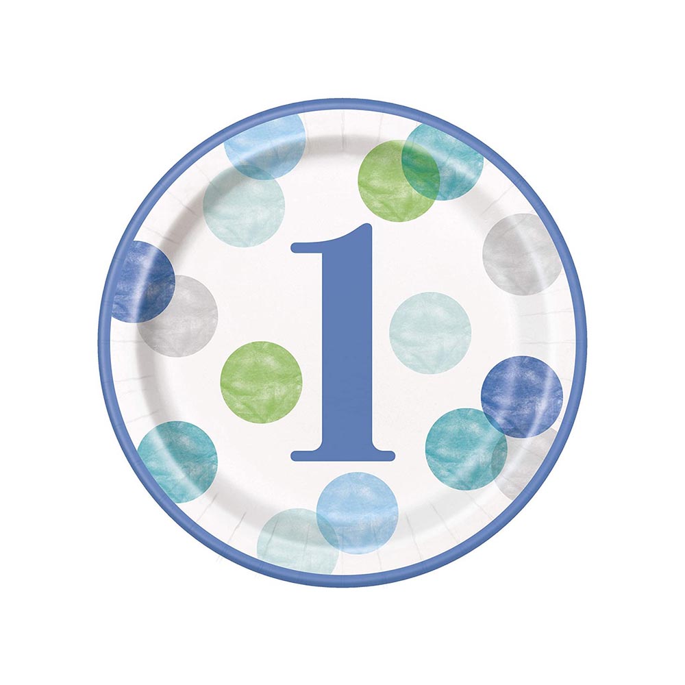 Χάρτινο πιάτο φαγητού Blue Dots 1st 8τεμ