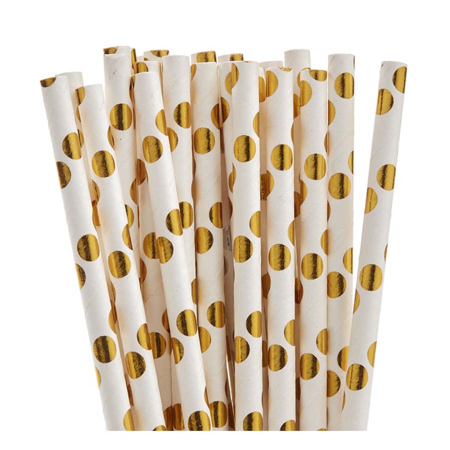 Χάρτινα καλαμάκια χρυσό πουά 25τεμ