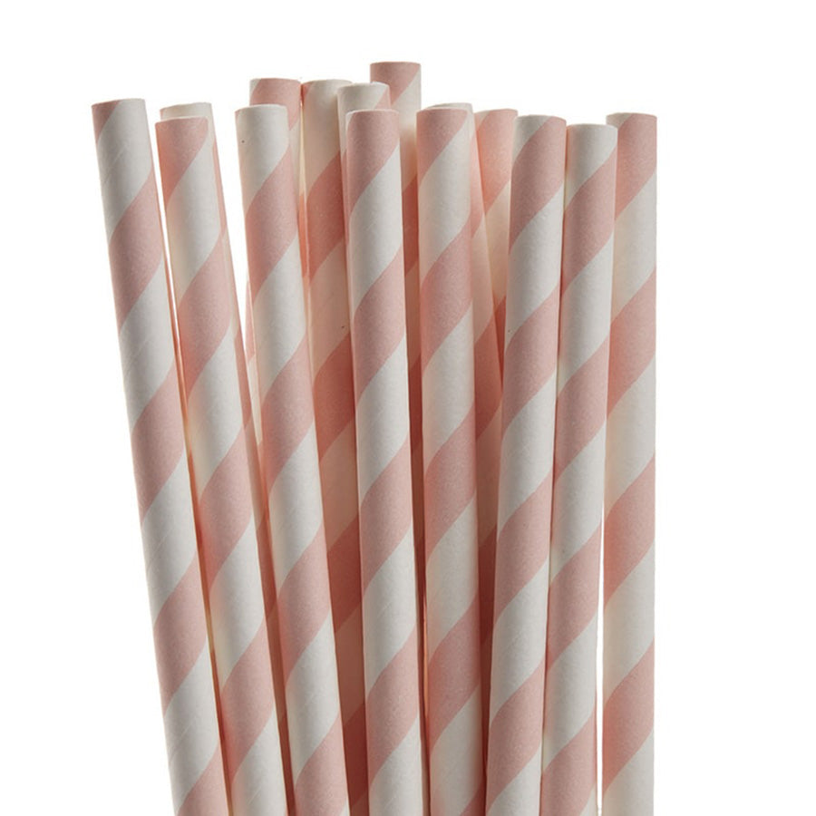 Χάρτινα καλαμάκια ριγέ σε χρώμα ρόζ 10 τεμ