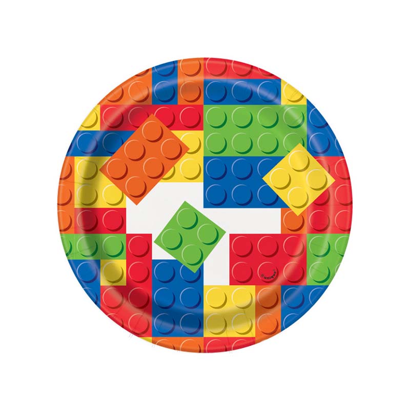 Χάρτινο πιάτο γλυκού με θέμα πολύχρωμα τουβλάκια