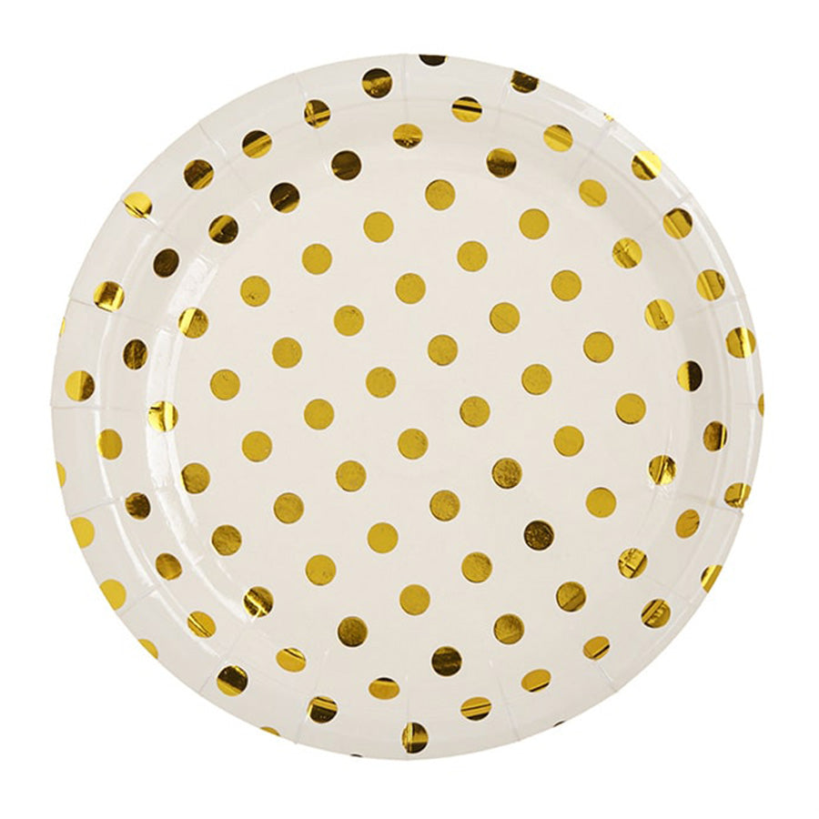 Πιάτο χρυσό πουά 23εκ 10τμχ