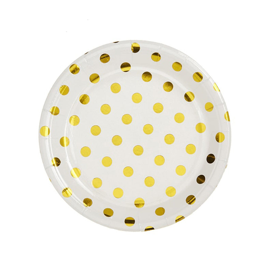 Πιάτο χρυσό πουά 18εκ 10τμχ
