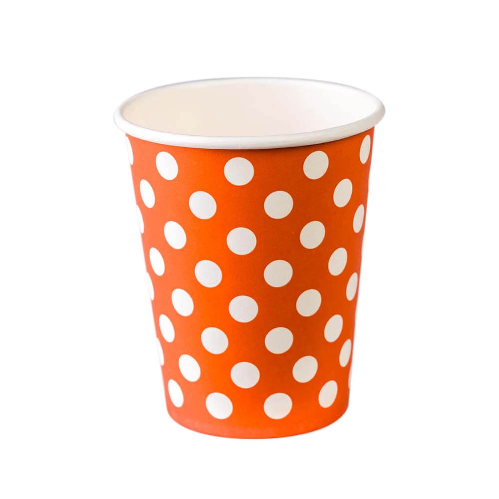 Χάρτινα ποτήρια πορτοκαλί με λευκό πουά 10 τεμ.