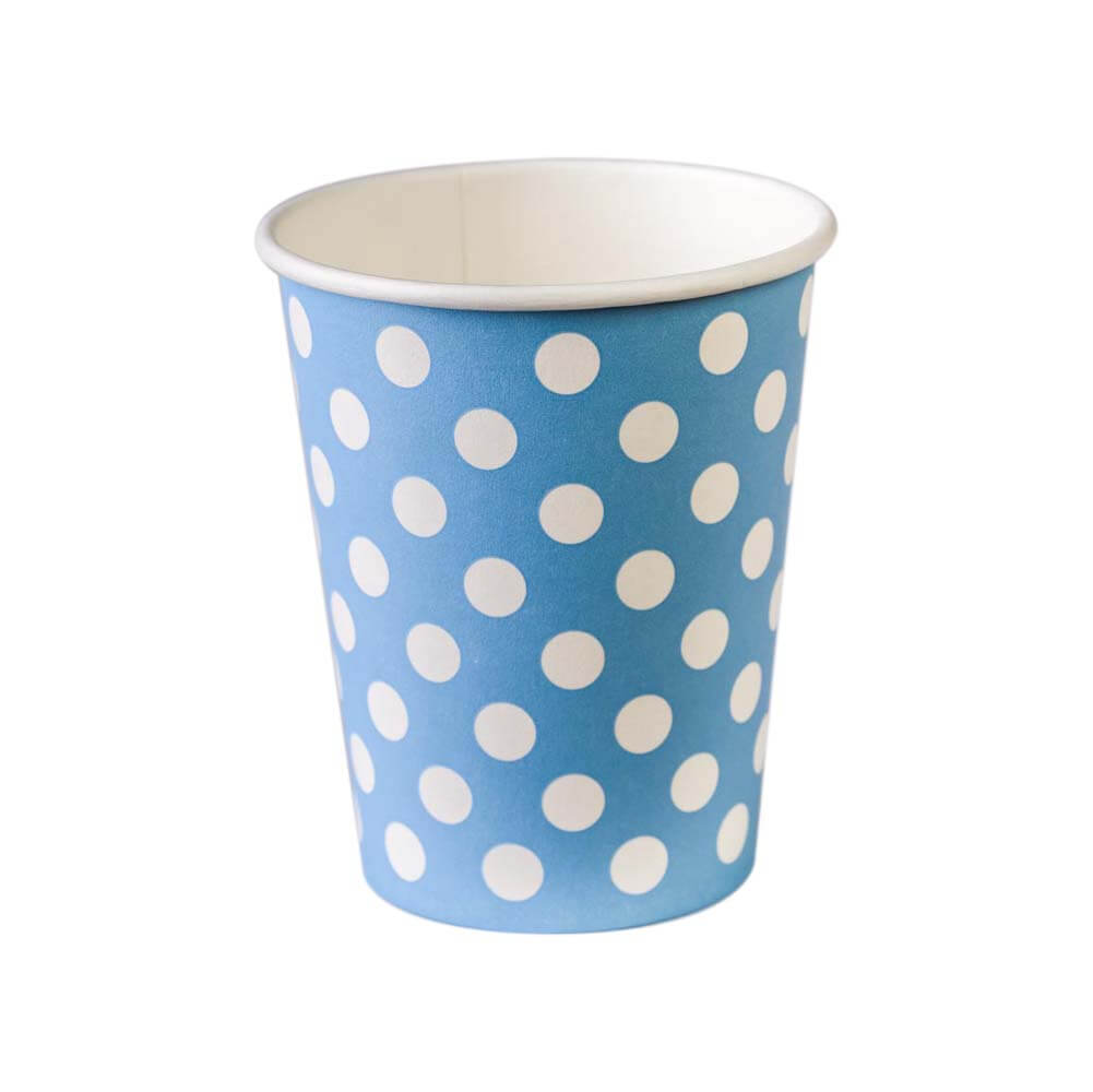 Χάρτινα ποτήρια σιέλ με λευκό πουά 10 τεμ.