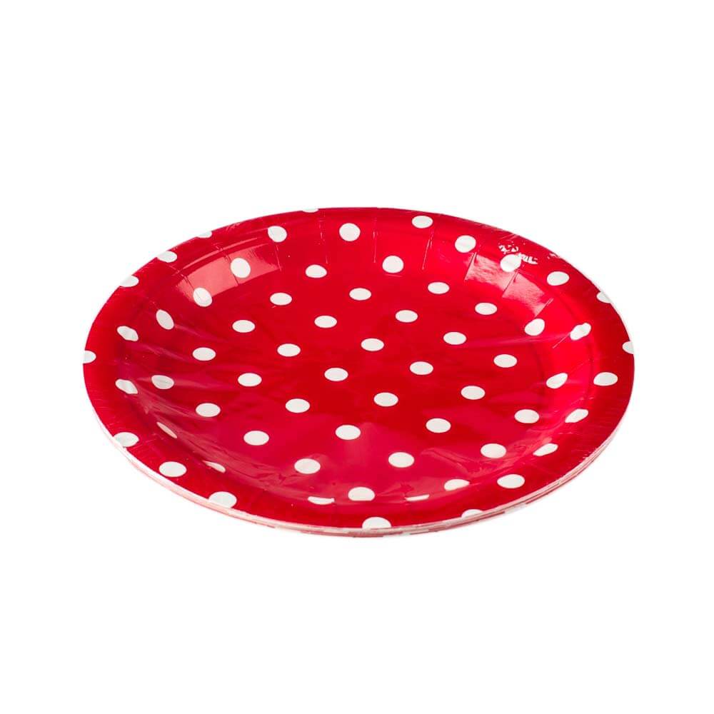 Χάρτινα πιάτα κόκκινο με λευκό πουά 10 τεμ.