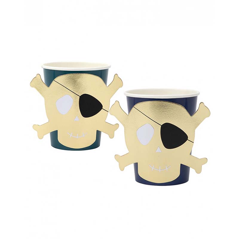 Χάρτινα ποτήρια με επίχρυσο κρανίο πειρατή