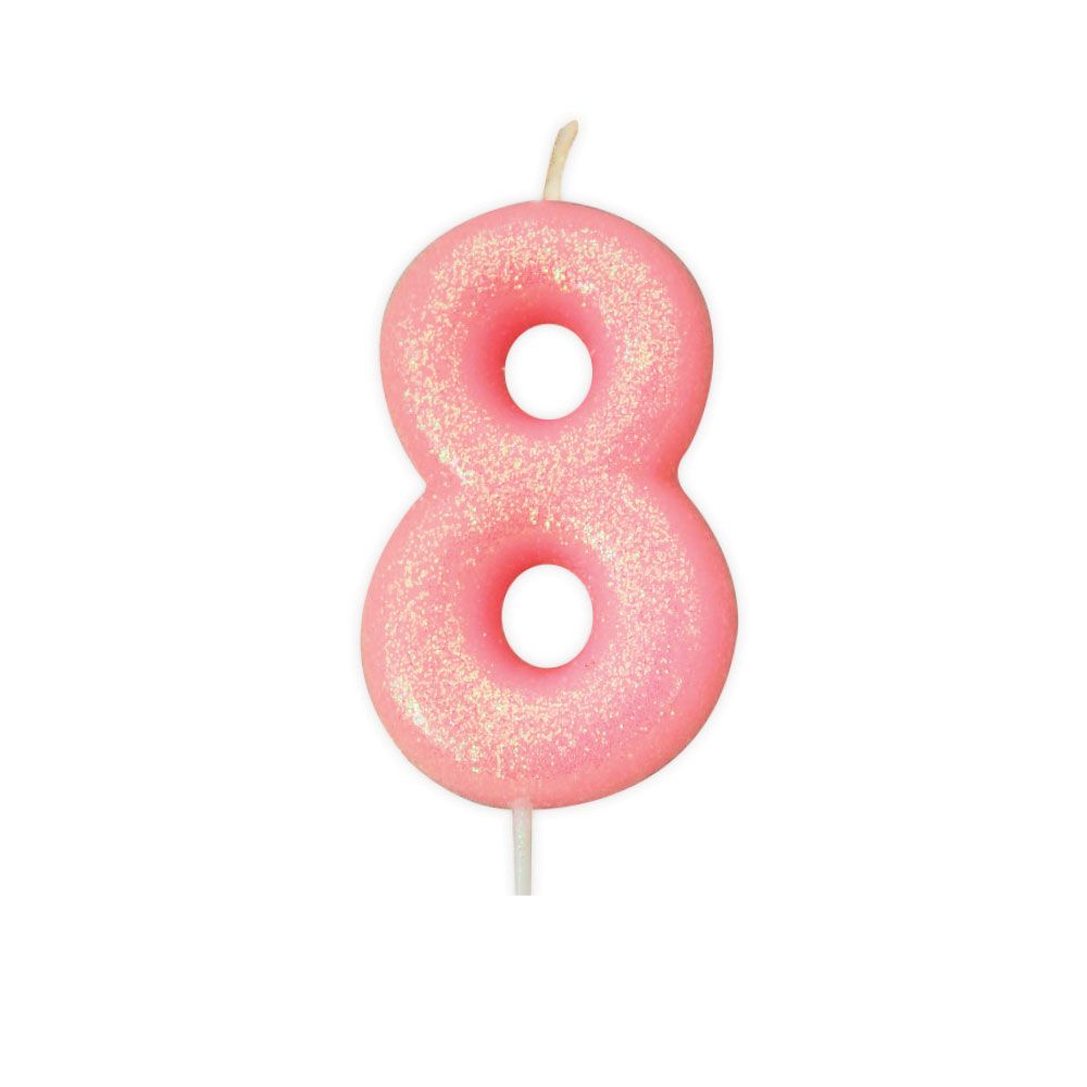 Κεράκι νούμερο 8 ροζ ιριδίζον γκλίτερ