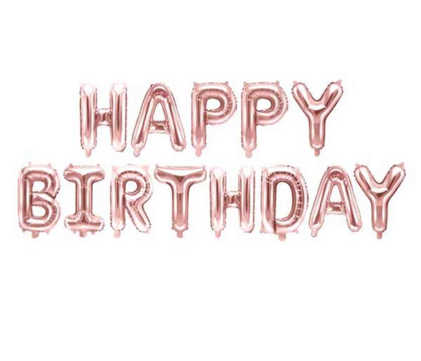Μπαλόνια φράση Happy Birthday ροζ χρυσό 13τεμ.