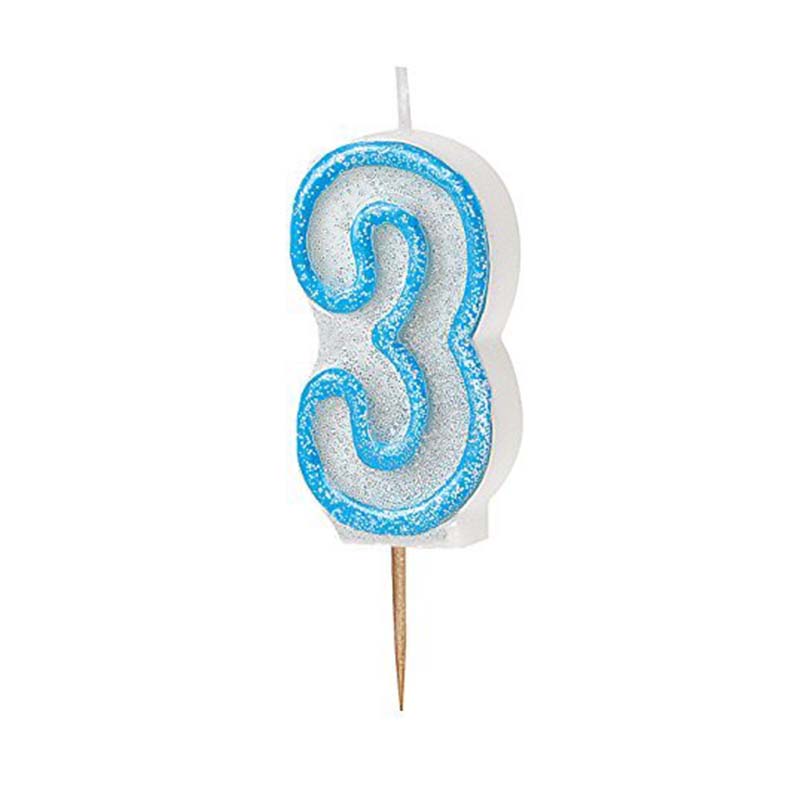 Κεράκι νούμερο 3 με μπλε περίγραμμα