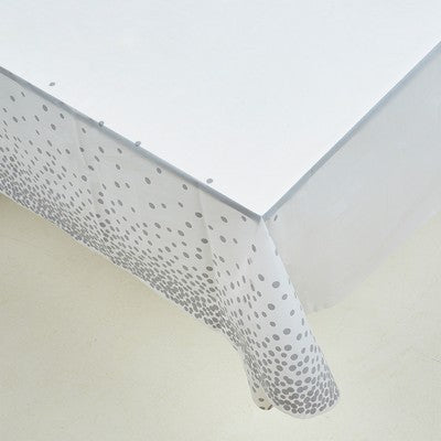 Τραπεζομάντηλο πλαστικό λευκό με ασημί πουά 137x274εκ.