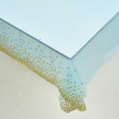 Τραπεζομάντηλο πλαστικό σιέλ με χρυσό πουά 137x274εκ.