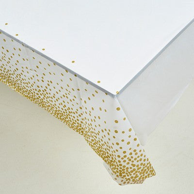 Τραπεζομάντηλο πλαστικό λευκό με χρυσό πουά 137x274εκ.