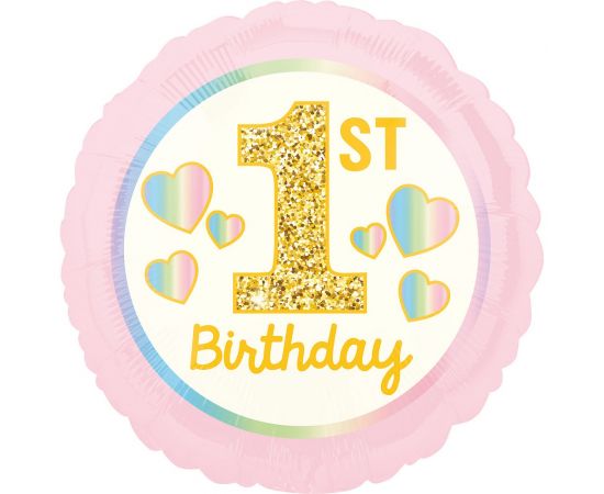 Μπαλόνι Φοιλ  ροζ/χρυσό 1st Birthday 43εκ.