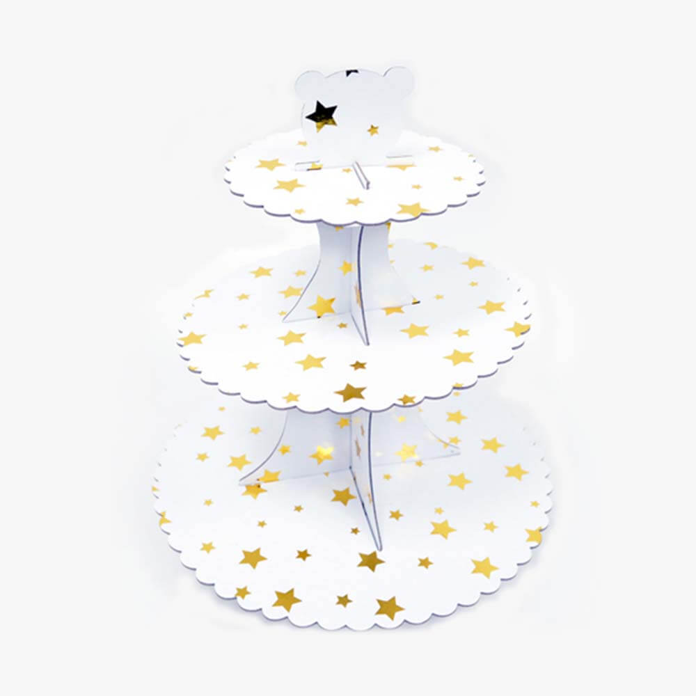 Σταντ για κεκάκια λευκό με επίχρυσα αστεράκια