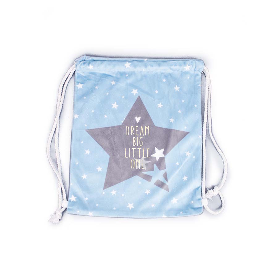 Βελούδινο σακίδιο πλάτης αστέρι σιέλ 25x30