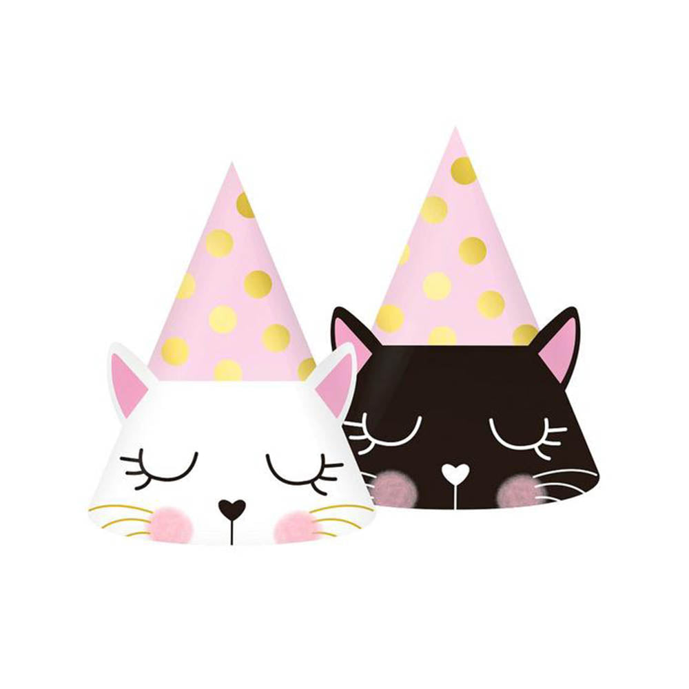 Χάρτινα καπέλα Γατούλα με αυτάκια 6τεμ