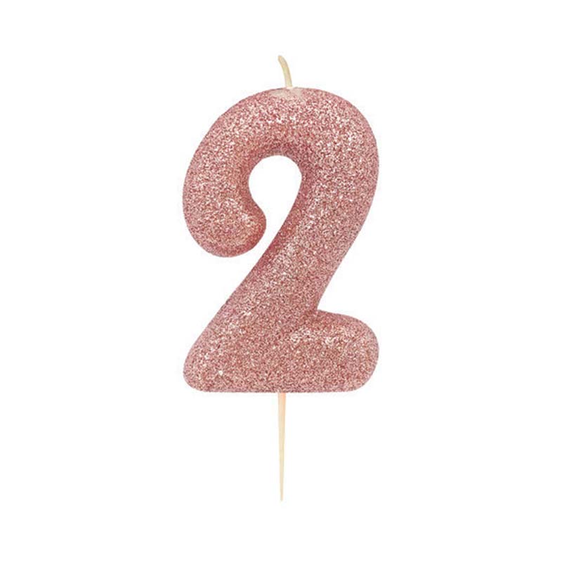 Χρυσό ροζ κεράκι νούμερο 2 με γκλίτερ